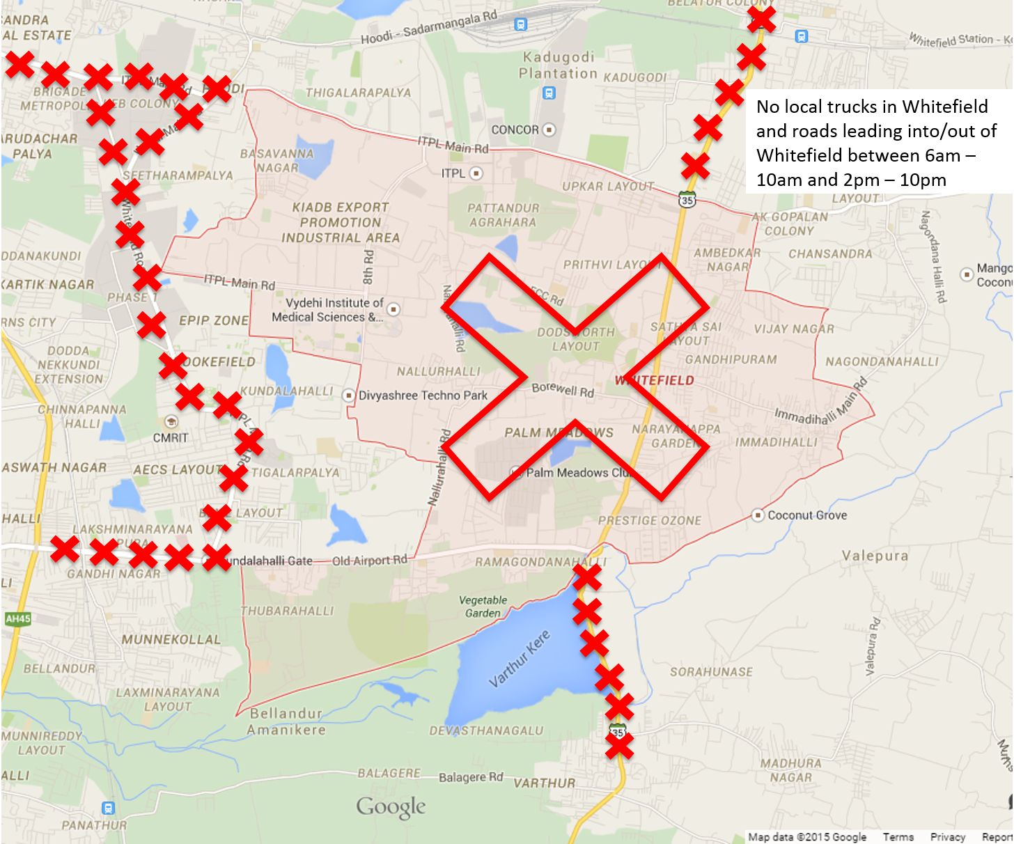 We do not want heavy trucks through Whitefield