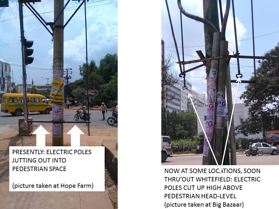 BESCOM TRIMS ELECTRIC POLES THROGHTUT WHITEFIELD TO PREVENT COLLISIONS WITH PEDESTRIANS.